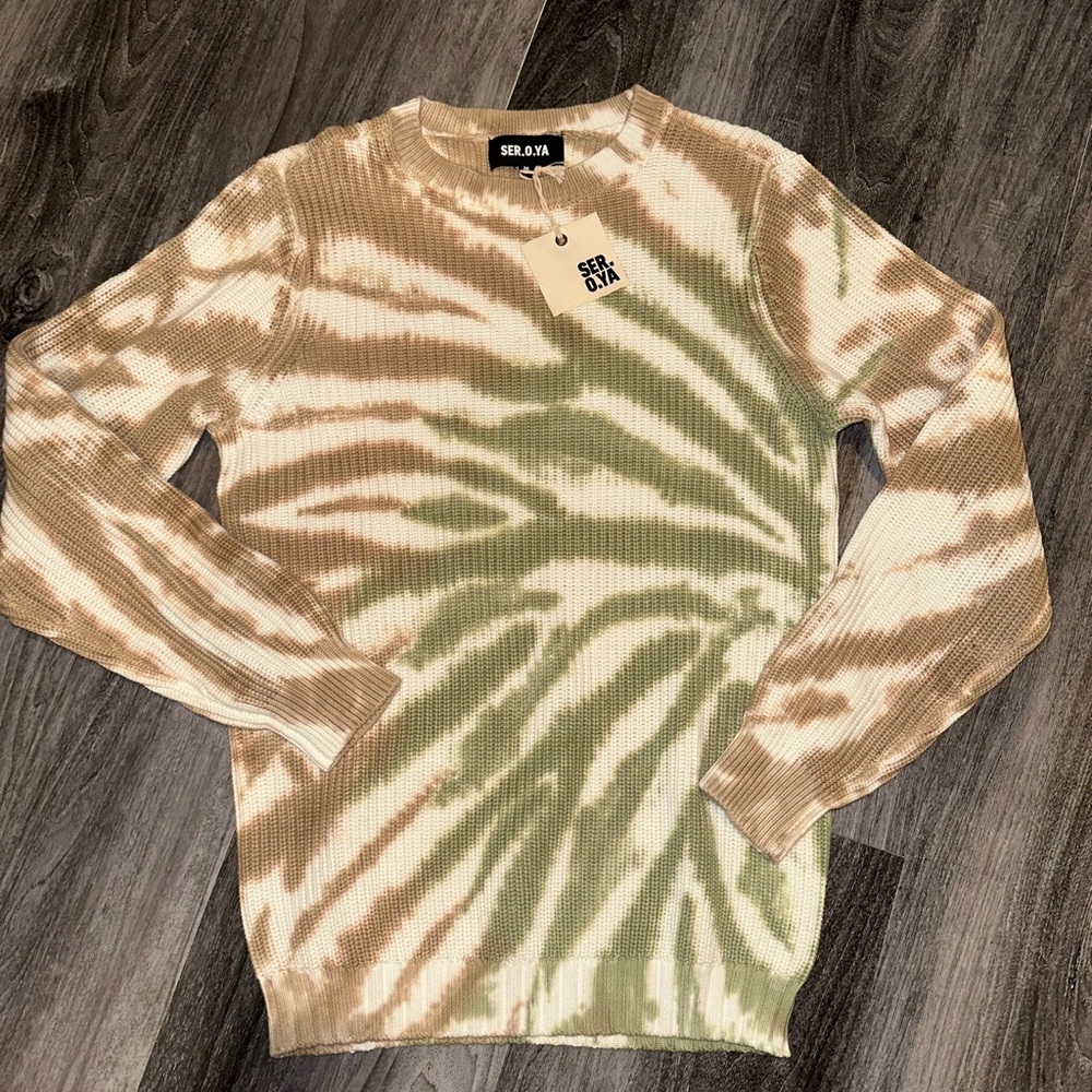 Ser.o.ya Leo Knit Sweater Beige Green Swirl NWT Medium